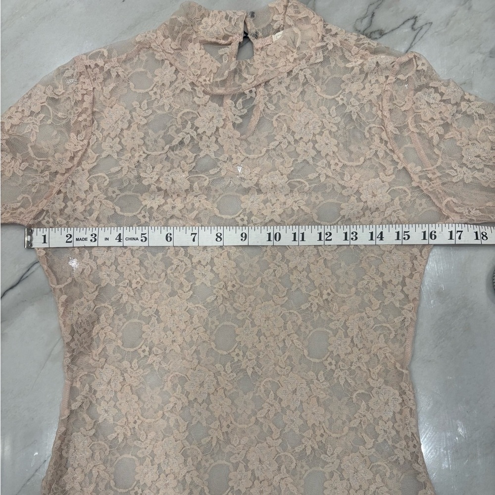 Easter Lace Bell-Sleeve Mock Neck Blouse BlushPink Same Day Shipping Size Small - Picture 8 of 10